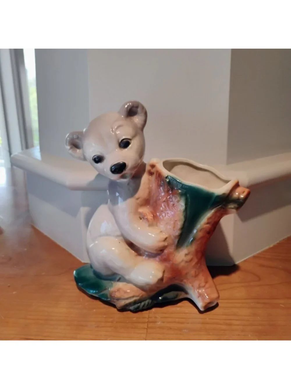 Vintage Royal Copley Grey Bear in A Tree Planter Vase 1950s